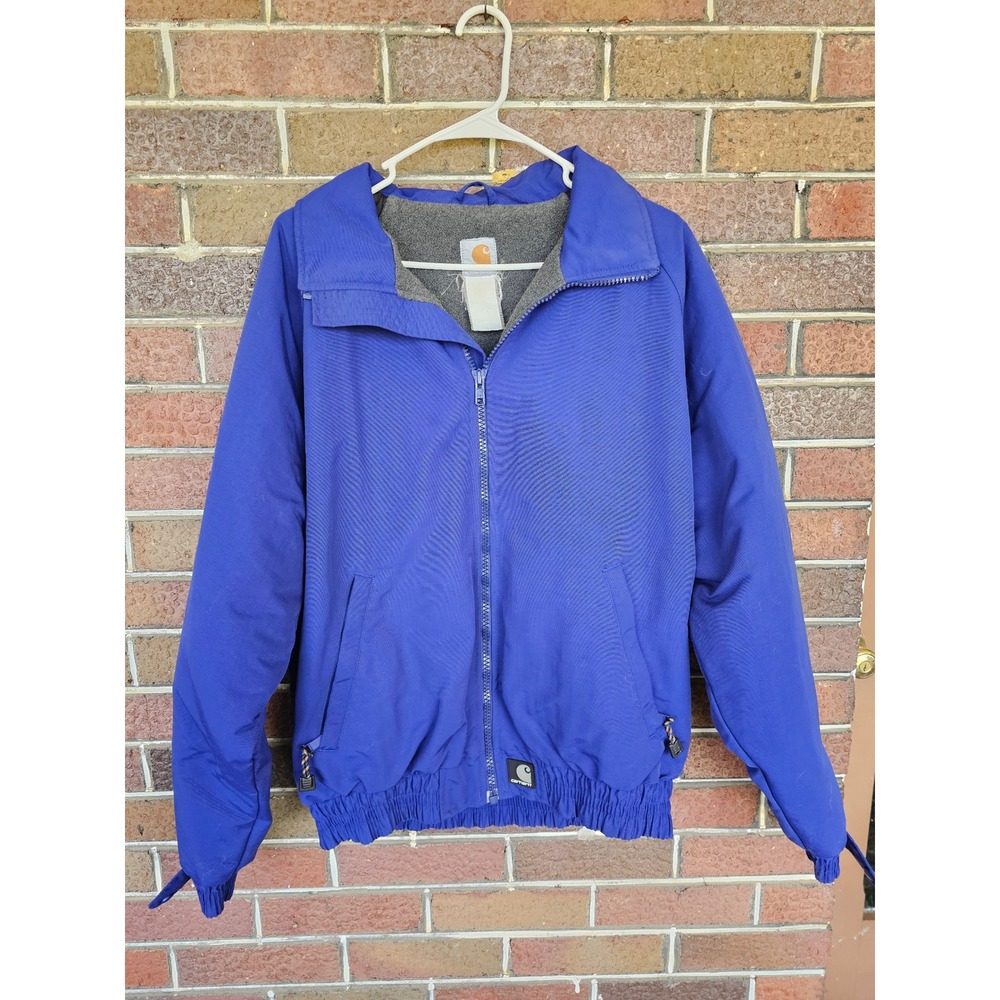 Vintage Carhartt Mens Fleece Lined Bomber Jacket Blue Canvas Coat Large‎ J72